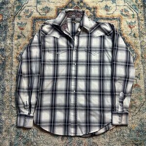 Stetson Pearl Snap Western Plaid Shirt Medium